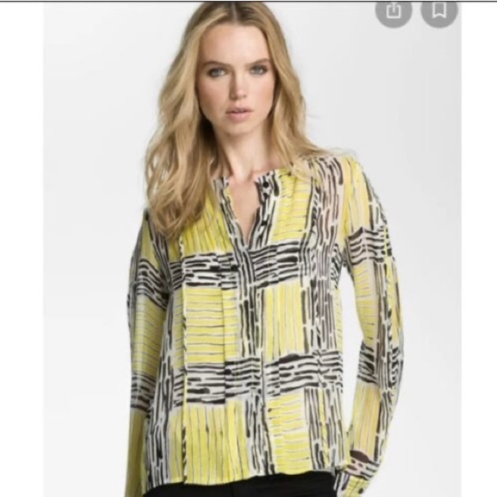 Diane Von Furstenberg Yellow and Black Patterned Top